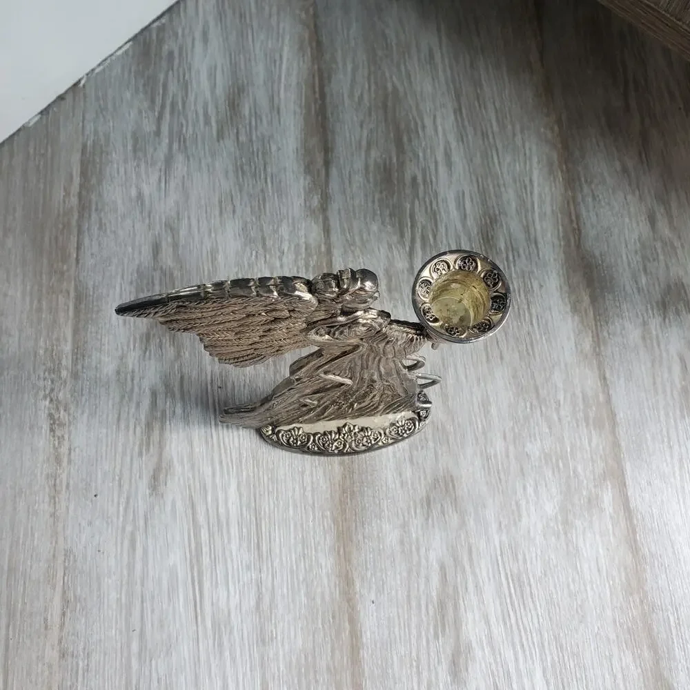 Vintage Brass Silver Angel Candlestick Holder 8